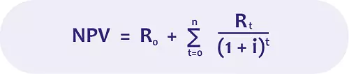 Formula for calculating the net present value (NPV)