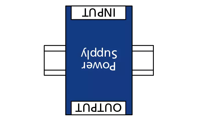 Upside down orientation of a DIN rail power supply.